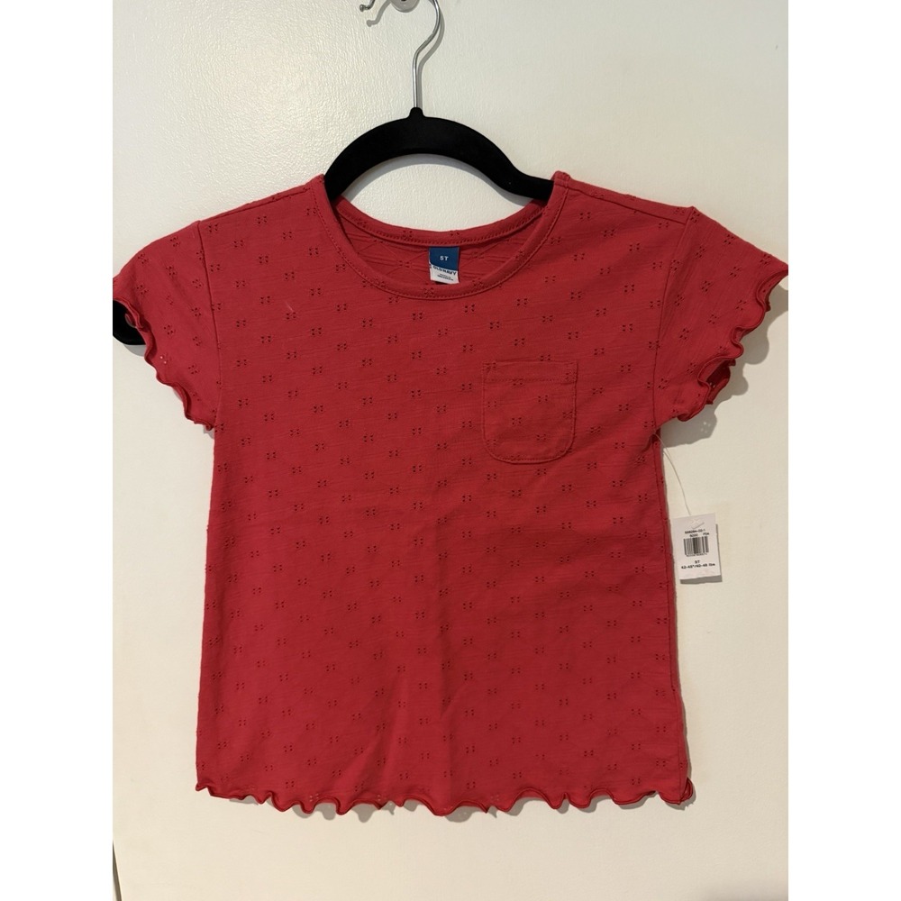Old Navy Toddler Girl Lettuce-Edge‎ Eyelet Top T-Shirt 5T Dark Coral Red